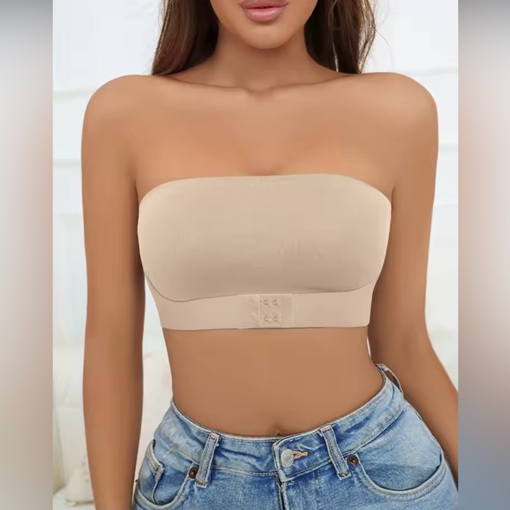 NWT Strapless Bra Large Beige / Seamless Front Closing / Bandeau Bra / Sleepwear - Picture 2 of 6